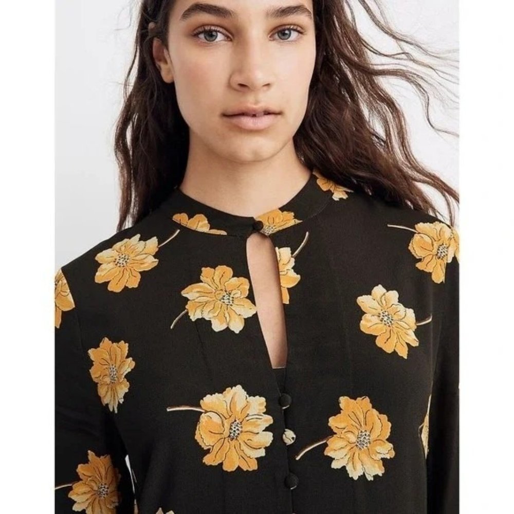 NEW Madewell Button-Front Tier Dress Fall Flowers Long Sleeve Floral Midi - Picture 4 of 10